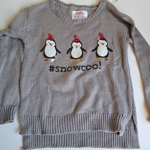 Justice Snow cool silver penguins sequins sweater silver NWT size 6 Christmas - Picture 1 of 4